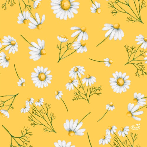 Bilde: © Duni / Oda Duni Servietter Pretty Daisy Yellow 3 lag, 33x33cm