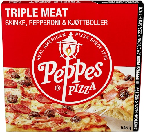 Bilde: © Peppes Pizza / Kolonial.no Peppes Pizza Peppes Triple Meat Skinke,Pepperoni & Kjøttboller, 540 g