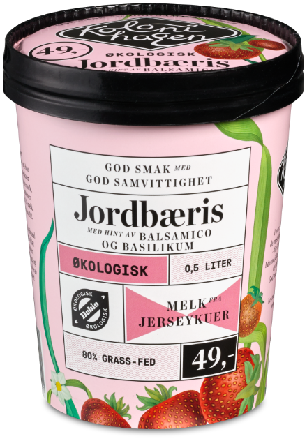 Bilde: © Kolonihagen / Kolonial.no Kolonihagen Jordbæris med hint av Balsamico & Basilikum Økologisk, 0,5 l