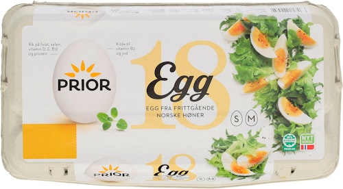 Bilde: © Prior / Kolonial.no Prior Egg fra Frittgående Høner S/M Storpakk, 18 stk