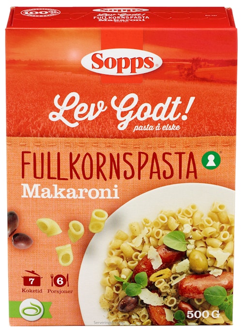 Bilde: © Sopps / Kolonial.no Sopps Makaroni Fullkorn 500 g