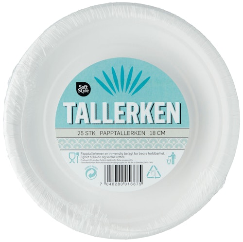 Papptallerken 18 cm, 25 stk