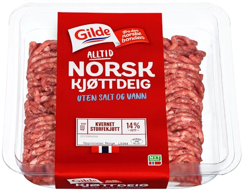 Bilde: © Gilde / Kolonial.no Gilde Kjøttdeig av Storfe 14% u/salt og vann, 400 g