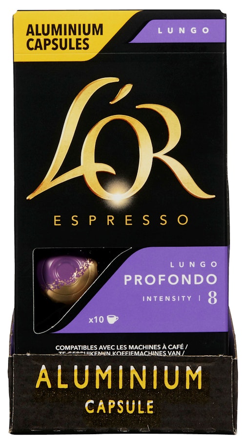 Bilde: © L'Or / Kolonial.no L'Or L'Or Kaffekapsler Lungo Profondo Intensity 8, 10 stk