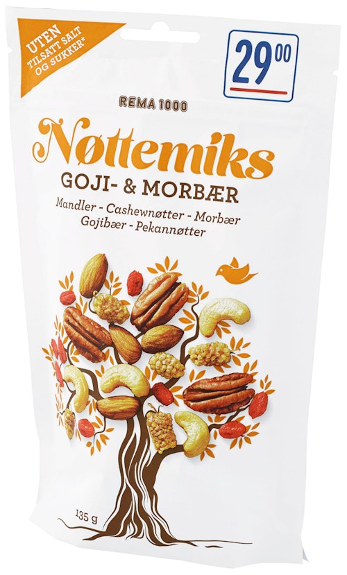 Bilde: © REMA 1000 / Kolonial.no REMA 1000 Nøttemiks med Goji Morbær 135 g