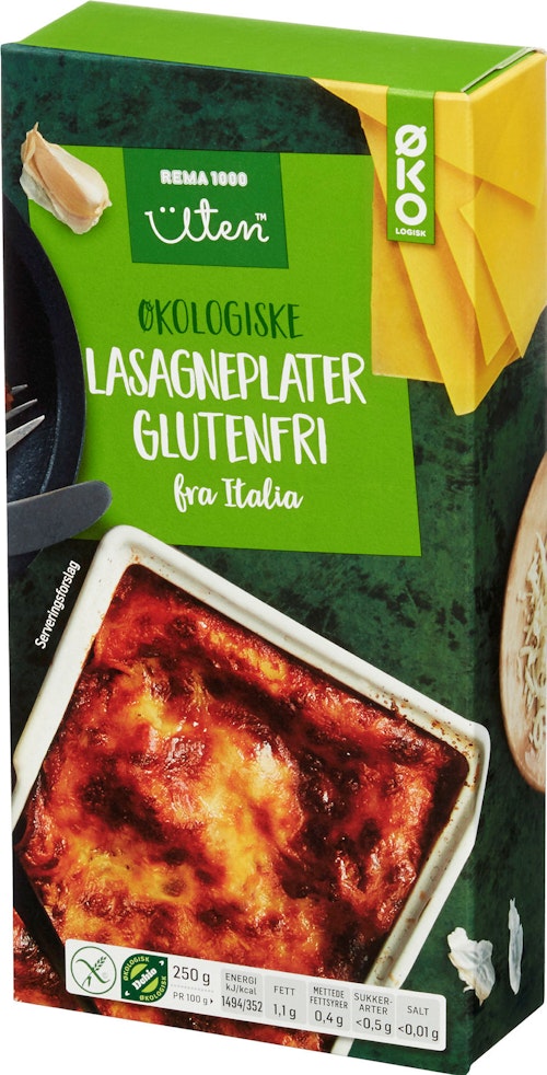 Bilde: © REMA 1000 / Kolonial.no REMA 1000 Uten Lasagneplater Glutenfri Økologisk, 250 g