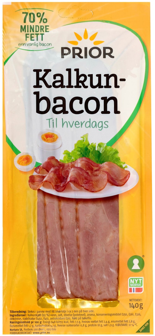 Bilde: © Prior / Kolonial.no Prior Kalkunbacon Skivet 140 g