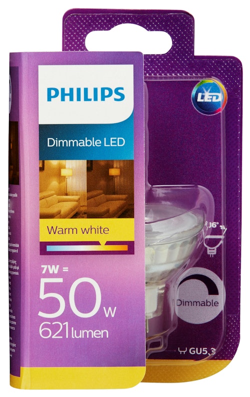 Bilde: © Philips / Kolonial.no Philips Lyspære Led 50w, Gu5.3 Spot Varmhvit Dim, 1 stk