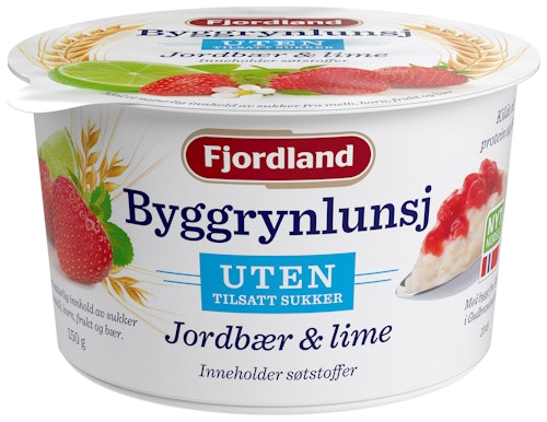 Bilde: © Fjordland / Kolonial.no Fjordland Byggrynslunsj UTEN Med Jordbær & Lime, 150 g