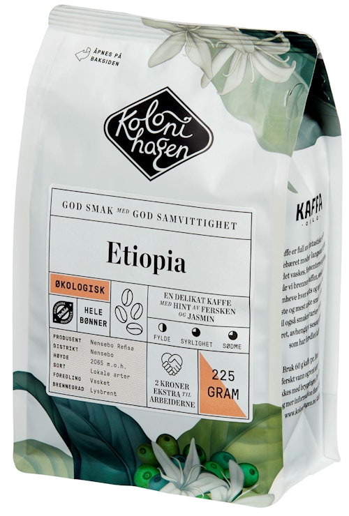 Bilde: © Kolonihagen / Kolonial.no Kolonihagen Kaffe Etiopia Hele Bønner, 225 g