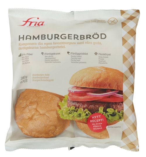 Bilde: © Fria / Kolonial.no Fria Hamburgerbrød Glutenfri, 280 g