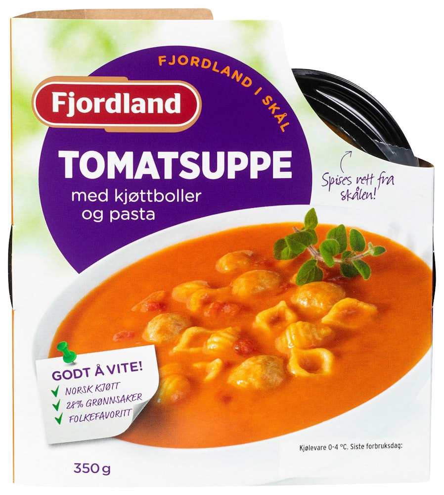 Fjordland Kremet Tomatsuppe  Med Kjøttboller og Pasta
