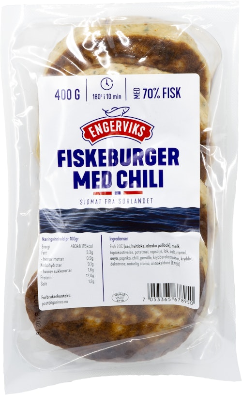 Engerviks Fiskeburger Med Chili 70%