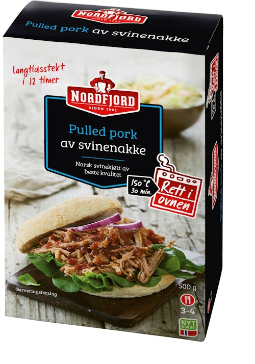 Bilde: © Nordfjord / Kolonial.no Nordfjord Pulled Pork Langtidskokt Svinenakke, 500 g