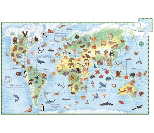 Djeco Puslespill med alle verdens dyr 100 brikker