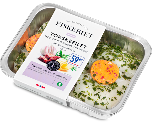 Bilde: © Fiskeriet / Kolonial.no Fiskeriet Torsk med Chorizo Og Urter 360 g