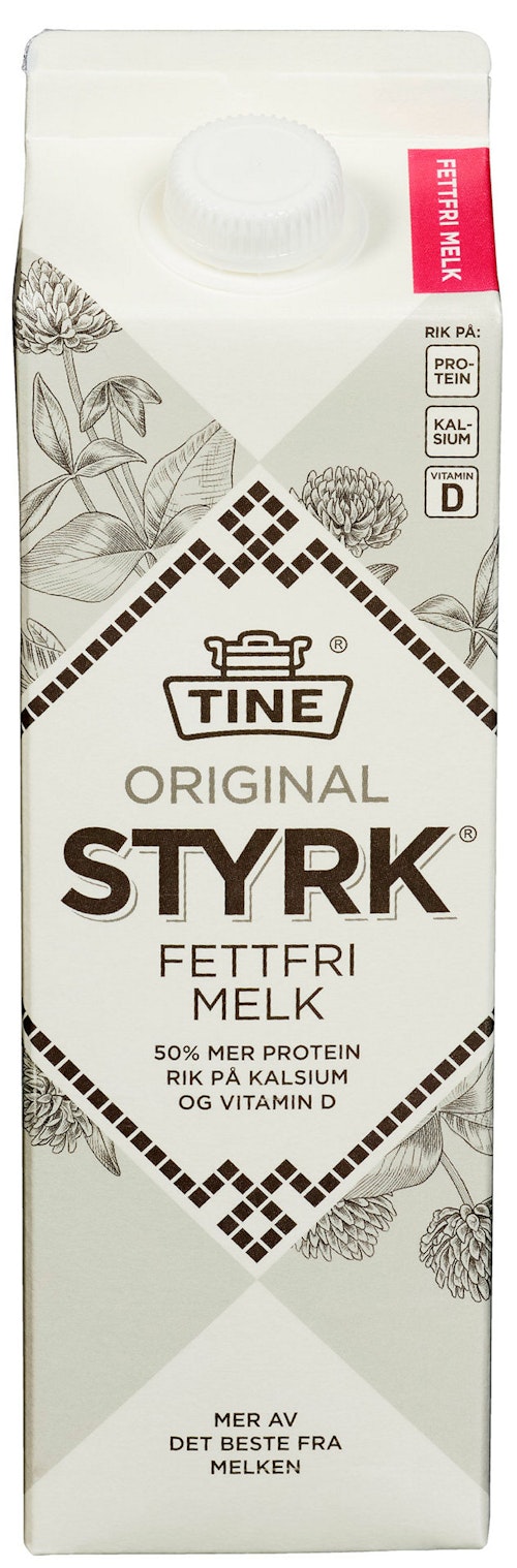 Bilde: © Tine / Kolonial.no Tine Styrk Fettfri Melk 1 l