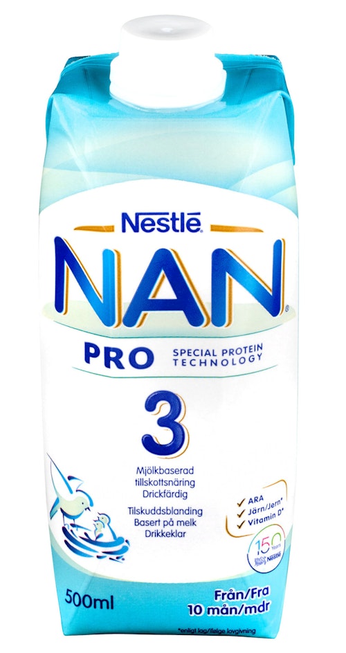 Bilde: © Nestlé / Kolonial.no Nestlé NAN Pro 3 Juniormelk Fra 10 mnd Drikkeklar, 500 ml