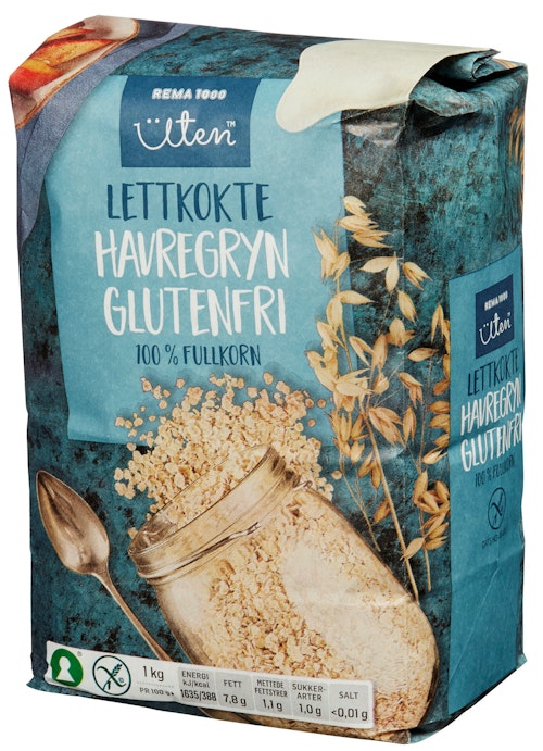 Bilde: © REMA 1000 / Kolonial.no REMA 1000 Havregryn Lettkokte Glutenfri, 1 kg