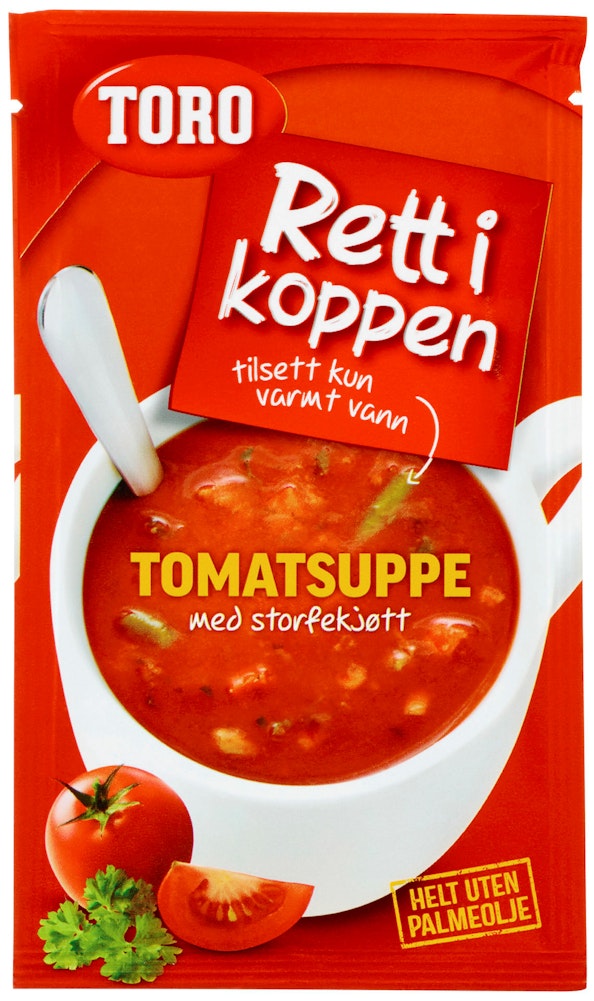 Toro Tomatsuppe Med Kjøtt Rett i Koppen