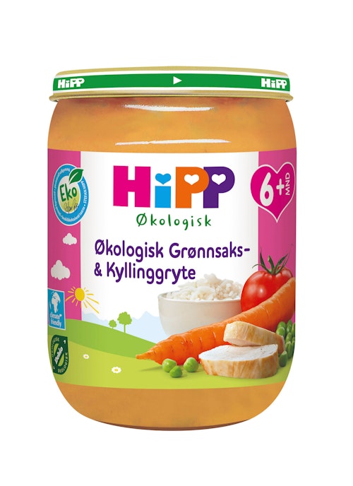 Bilde: © Hipp / Kolonial.no Hipp Grønnsaks- & Kyllinggryte Økologisk, fra 6 mnd, 190 g