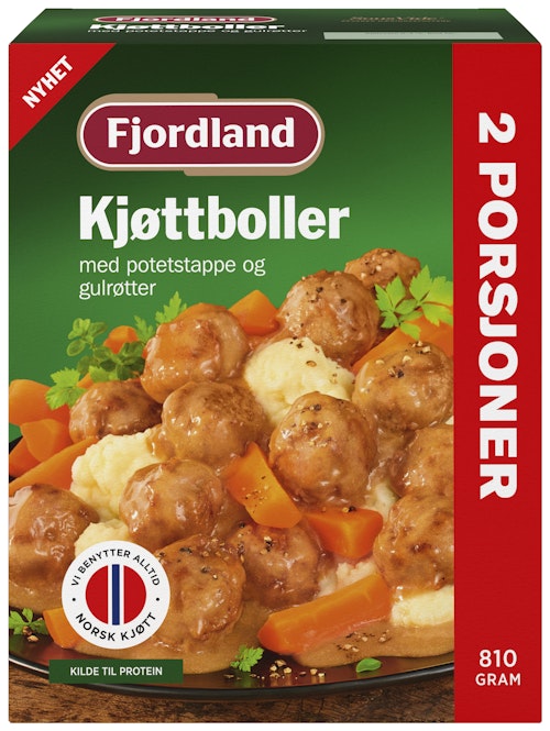 Bilde: © Fjordland / Oda Fjordland Kjøttboller i Fløtesaus Potetmos & Gulrøtter, 810 g