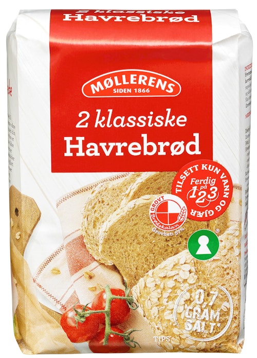 Bilde: © Møllerens / Kolonial.no Møllerens Havrebrød 1-2-3 1 kg
