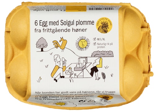Bilde: © Den Stolte Hane / Kolonial.no Den Stolte Hane Solgule Egg Fra Frittgående Høner 6 Pk Str M/L, 6 stk