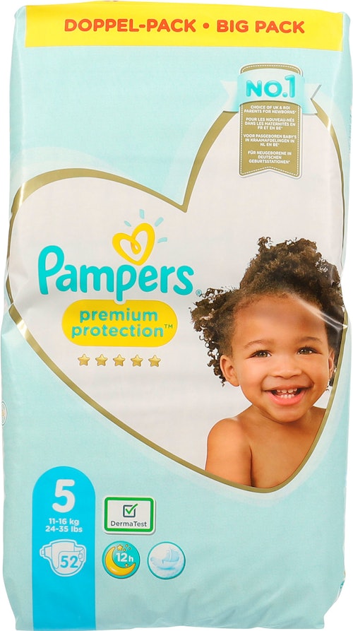 Bilde: © Pampers / Kolonial.no Pampers Bleie premium protection S 5 11-16kg, 52 stk