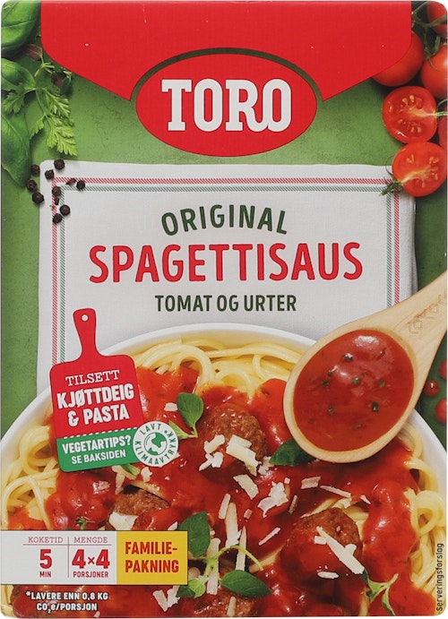 Bilde: © Toro / Oda Toro Spaghettisaus Økonomipakke, 4 poser