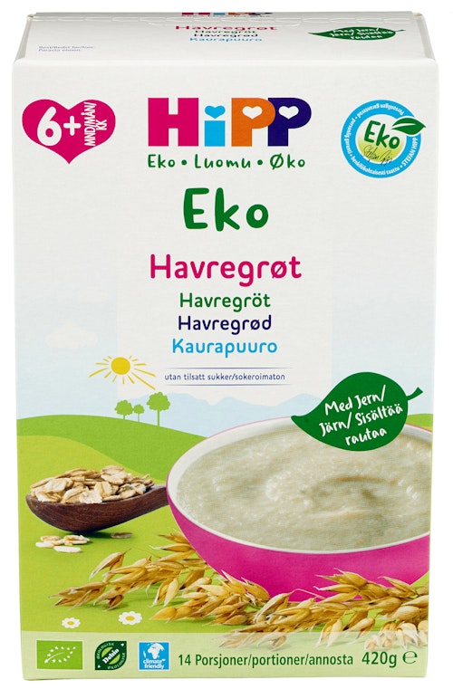 Bilde: © Hipp / Oda Hipp Havregrøt fra 6 mnd, 14 posjoner, 420 g