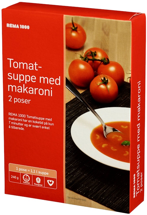 Bilde: © REMA 1000 / Kolonial.no REMA 1000 Tomatsuppe Med Makaroni 2pk, 246 g
