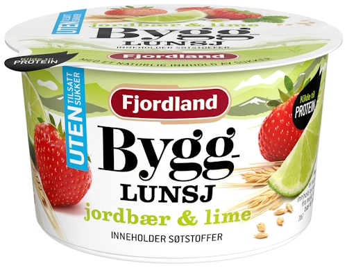 Bilde: © Fjordland / Kolonial.no Fjordland Byggrynslunsj UTEN Med Jordbær & Lime, 150 g
