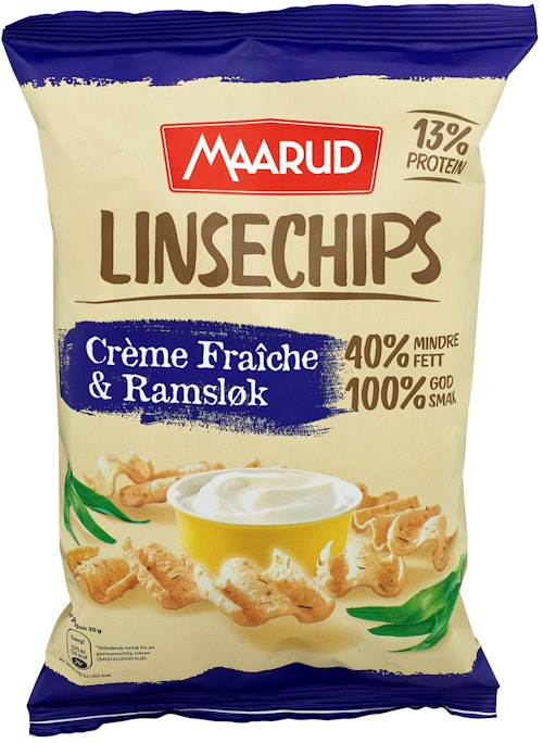 Bilde: © Maarud / Kolonial.no Maarud Superbites Linsechips med Creme Fraiche & Ramsløk 100 g