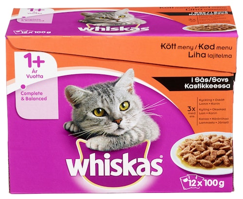 Bilde: © Whiskas / Kolonial.no Whiskas Kjøttmeny i Saus 12x100g, 1,2 kg