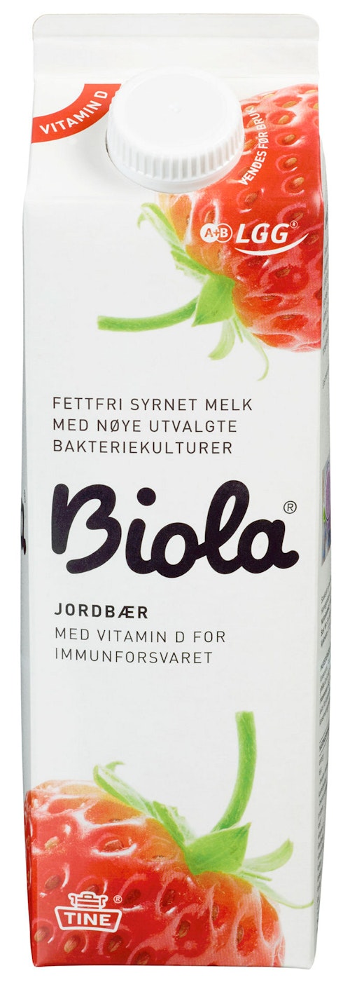 Bilde: © Tine / Kolonial.no Tine Biola Jordbærdrikk 1 l