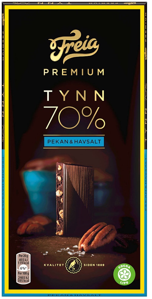 Bilde: © Freia / Kolonial.no Freia Premium 70% Pekan & Havsalt 100 g