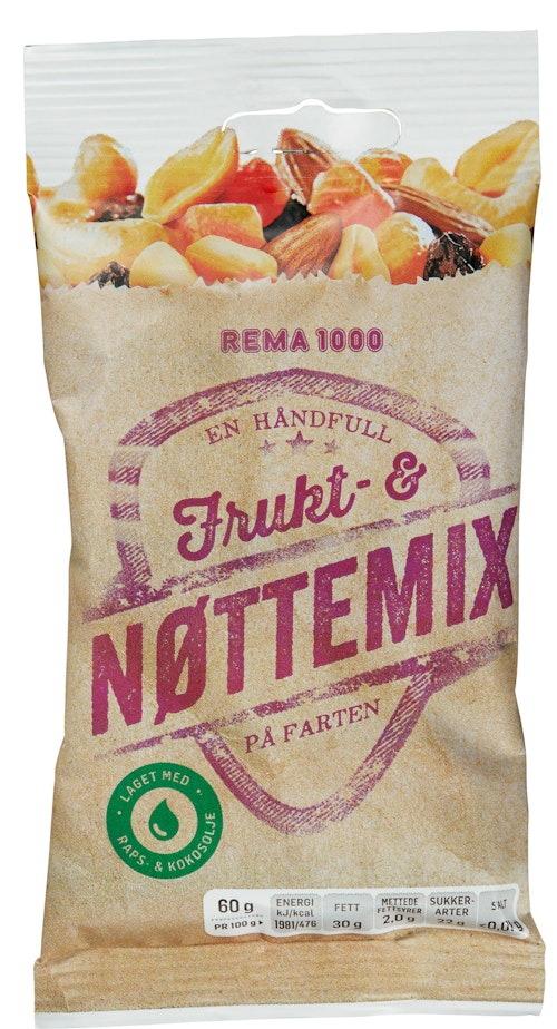 Bilde: © REMA 1000 / Kolonial.no REMA 1000 Nøtte- og Fruktmix 60 g