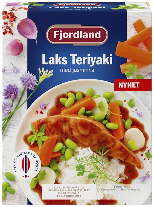 Bilde: © Fjordland / Oda Fjordland Laks Teriyaki Med Jasminris & Grønnsaker, 450 g