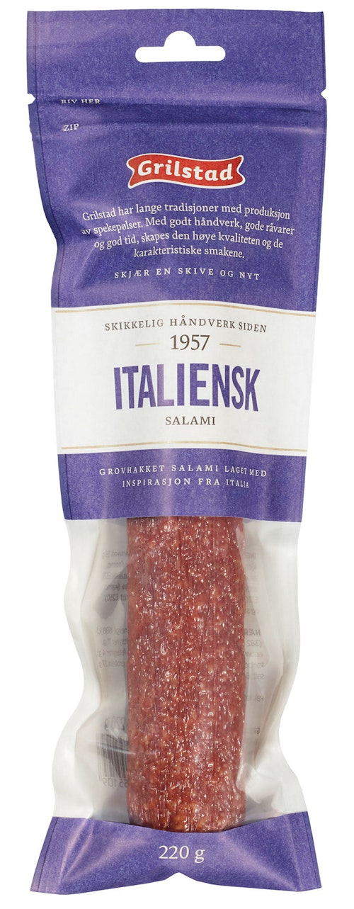 Bilde: © Grilstad / Kolonial.no Grilstad Salami Italiensk Hel 220 g