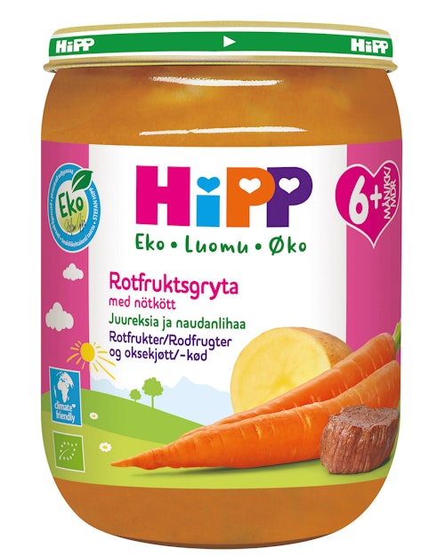 Bilde: © Hipp / Kolonial.no Hipp Rotfrukter med Oksjekjøtt Fra 6 mnd, 190 g