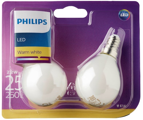Bilde: © Philips / Kolonial.no Philips Lyspære Led Classic 25w, E14 Illum Frost Varmhvit, 2 stk