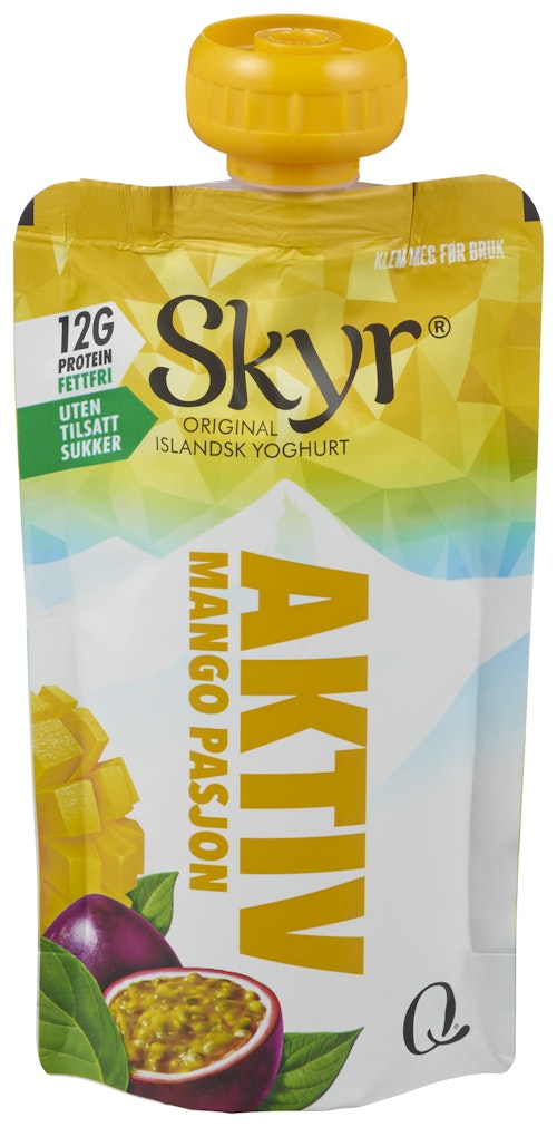 Bilde: © Q-meieriene / Oda Q-meieriene Skyr Aktiv Mango & Pasjon Porsjonspose