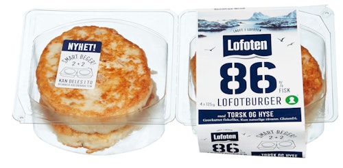 Bilde: © Lofoten / Kolonial.no Lofoten Burger av Torsk & Hyse 86%, 500 g
