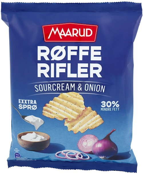 Bilde: © Maarud / Kolonial.no Maarud Røffe Rifler Sourcream & Onion, 190 g
