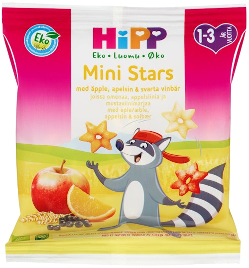 Bilde: © Hipp / Kolonial.no Hipp Mini-Stars med Eple, Appelsin og Solbær Fra 1-3 år, 37 g