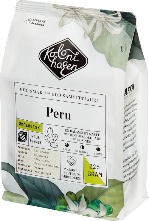 Bilde: © Kolonihagen / Kolonial.no Kolonihagen Kaffe Peru Hele Bønner, 225 g