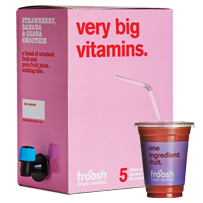 Bilde: © Froosh / Kolonial.no Froosh Smoothie Jordbær, Banan & Guava 5 l