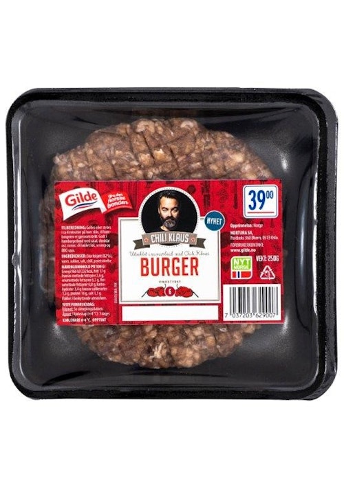 Bilde: © Gilde / Kolonial.no Gilde Chili Klaus Storfe Burger 250 g