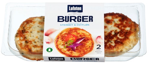 Lofoten Burger m/Steinbit & Hvitløk 56%, 2 Stk, 250 g